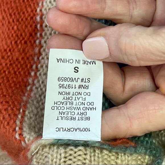 Moon Knitted, Fringed Poncho with Decorative Buttons, Acrylic - Small - Picture 7 of 9